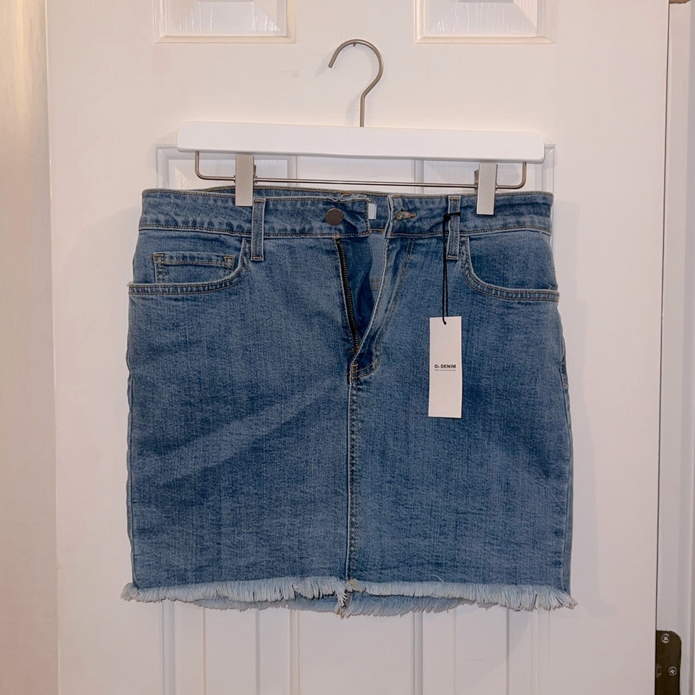 O2 Denim Skirt with frayed hem & pockets!